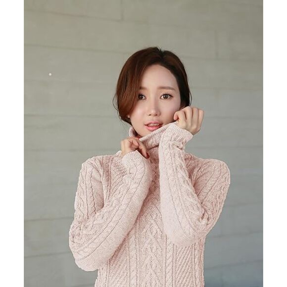 Women's Turtleneck Knit Sweater Pink Long Slim Fitted Bodycon Dress Long Sleeve - Picture 5 of 5